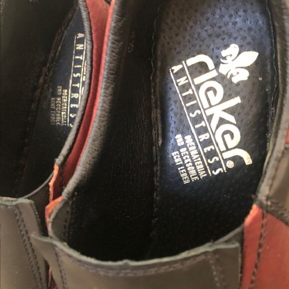 Rieker Colour Block / Patchwork Slip-On Loafers / Flats in Black and Raspberry - Picture 3 of 9